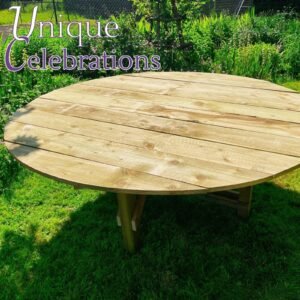 Unique Celebrations rustic large round wooden table