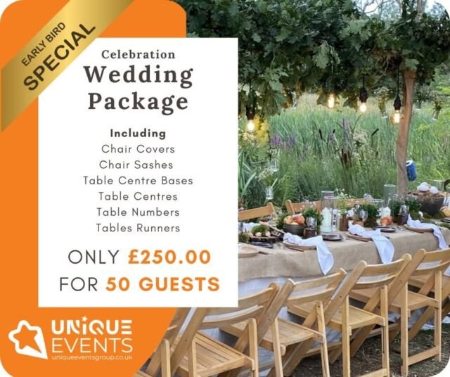 Incredible Early Bird offers on our wedding packages and optional extras. 

Visit https://uniqueeventsgroup.co.uk/weddings-ceremonies/ and complete our enquiry form for an instant quotation.